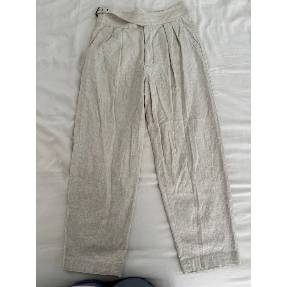 Banana Republic 12 Linen Blend Seafarer Pants Flax Pleated Herringbone